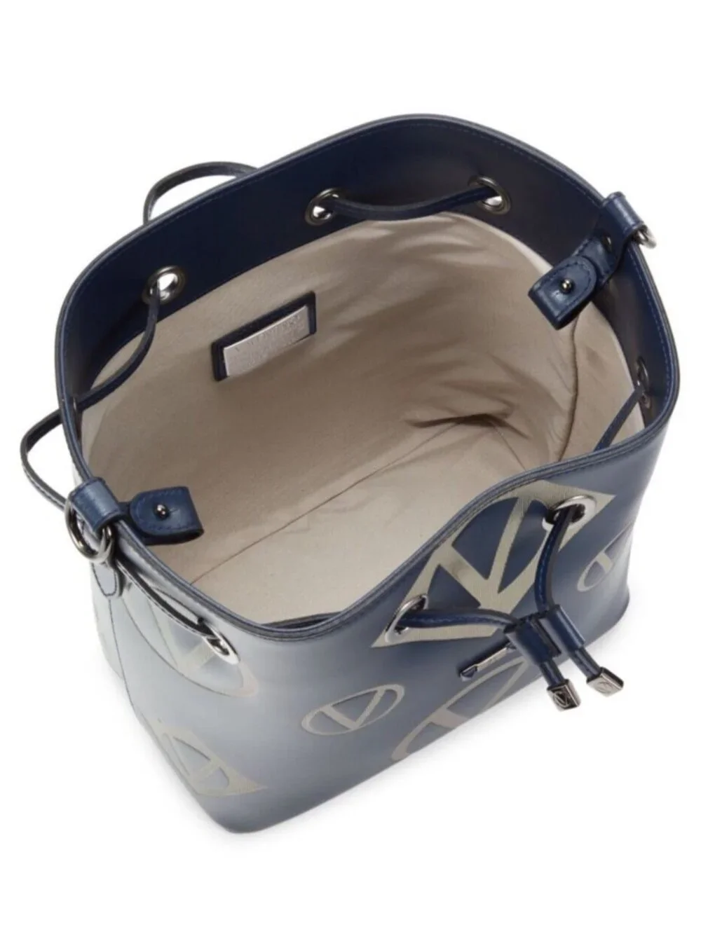 Valentino by Mario Valentino Logo Leather Bucket Crossbody Shoulder Bag Blue
